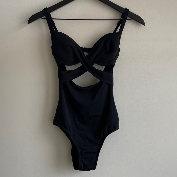 Jetset Underwire Plunge One Piece Swimsuit with Wrap Cut-Outs - Picture 2 of 6